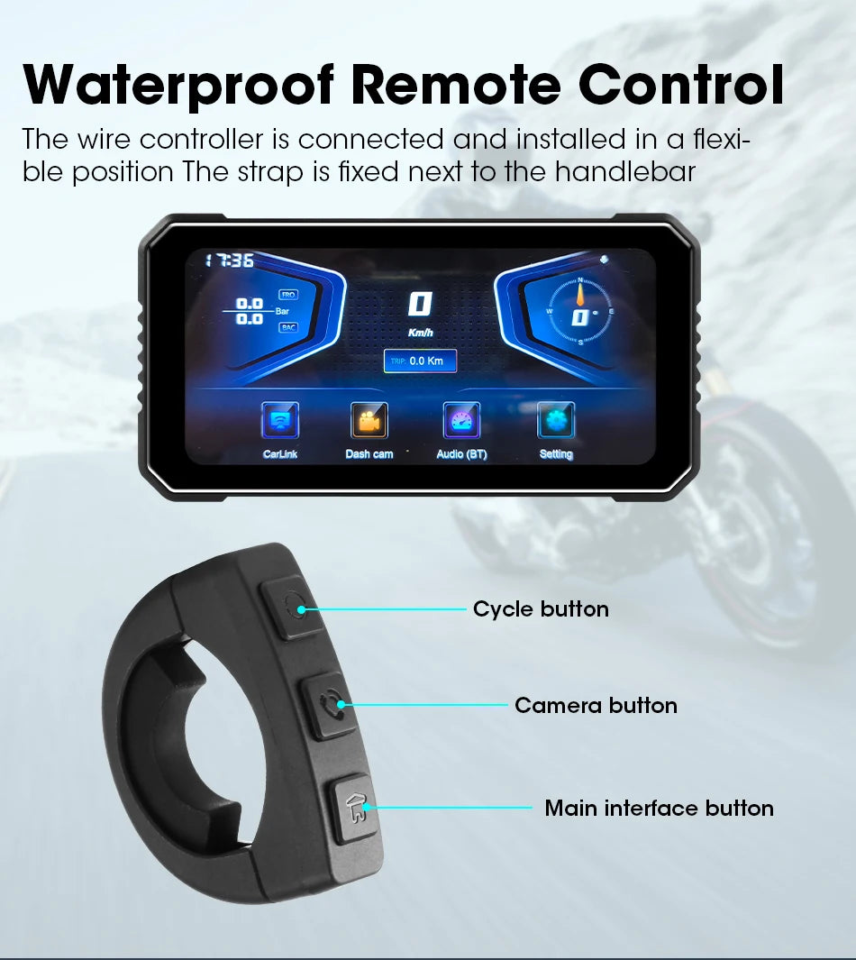 Motorcycle DVR 4K+1080P Dash cam 6.25" - Gibgas