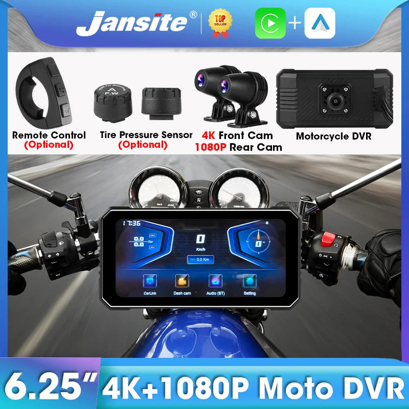 Motorcycle DVR 4K+1080P Dash cam 6.25" - Gibgas