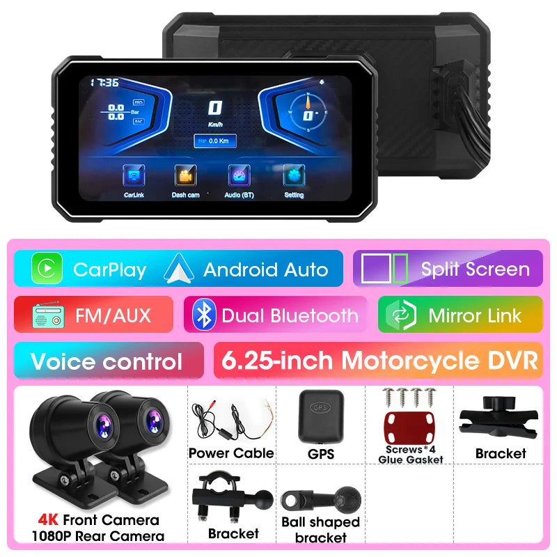 Motorcycle DVR 4K+1080P Dash cam 6.25" - Gibgas
