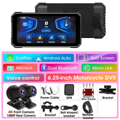 Motorcycle DVR 4K+1080P Dash cam 6.25" - Gibgas